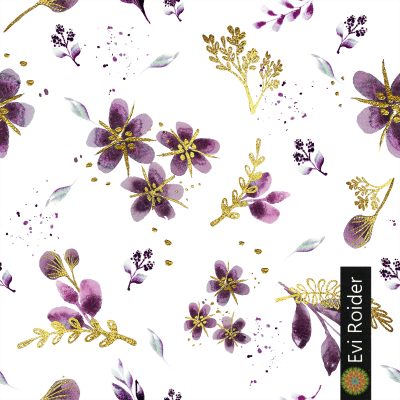 Waldblau & Gold PATTERN 5 Stoffdesign handgemalt Aquarell