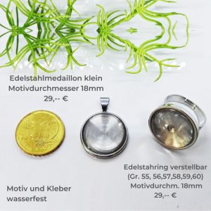 Edelstahl Medaillon und Ring wasserfest